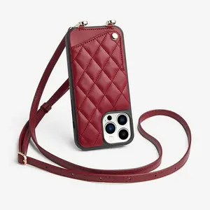 Card Slot Holder Purse Crossbody Lanyard Nappa Leather Necklace Phone Case With Strap For phone