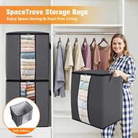 Sac de rangement pour vêtements 80 litres, sac de rangement pour couvertures avec fenêtre, gris, en plastique pliable, multifonction, organisateur de chaussures pour le salon