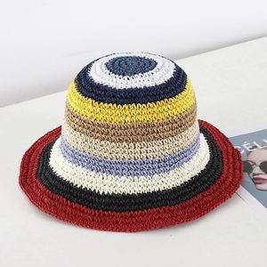 Wholesale Women's Sun Rainbow <b>Straw</b> <b>Hat</b> Crochet Foldable Knit Shade Seaside Sun Bucket <b>Hat</b> - Product Image 5