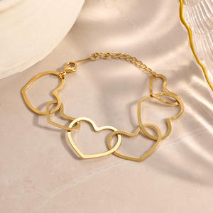 Heart Shaped Stainless Steel <b>Bracelet</b> 18k Gold Plated Party Jewelry <b>Set</b> - Product Image 3