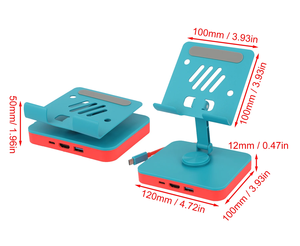 Supporto Regolabile in Metallo 3 in 1 per <span class=keywords><strong>Nintendo</strong></span> <span class=keywords><strong>Switch</strong></span> con Hub USB-C 4K 60Hz, Porte USB 2.0 e Ricarica PD 100W, Base per 2 Controller - Product Image 1
