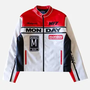 Custom embroidered faux leather motorcycle riding jackets stylish genuine leather racing jacket for men