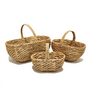 High Quality Woven Gift Basket <b>Hamper</b> Natural Water Hyacinth Arched Handle <b>Set</b> of 3 Eco-Friendly Outdoor Picnic Organizer - Product Image 5