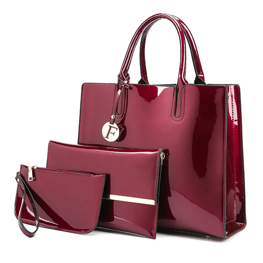 Bolsas femininas de alta qualidade, conjunto de 3 conjuntos de bolsas femininas de couro de envernizado, bolsa de mensageiro de luxo para mulheres