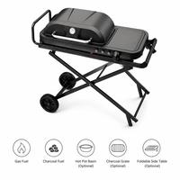 Barbecue à gaz pliable et portable, cuisinière de camping, antiadhésif, thermomètre intégré, cadre en alliage d'aluminium, hauteur à 2 niveaux, pour fêtes en plein air