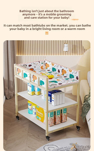 Cambiador de Bebé Metálico Plegable Multifuncional con Ruedas, Estación Portátil para Cambiar Pañales y Bañar al Recién Nacido con Almacenamiento - Product Image 4