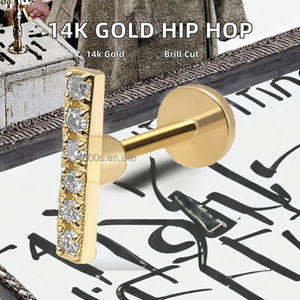 Pendientes VLOVE Jewelry HL-DE 1000S de Oro Amarillo de 14K con Diseño Hip Hop, Diamante Natural de Corte Brillante, Unisex, Chapados en Rodio - Product Image 2