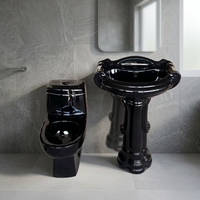 Ensemble de salle de bain de haute qualité en céramique de couleur noire, toilette monobloc avec lavabo sur pied en porcelaine