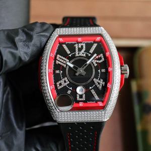 Montre pour homme <span class=keywords><strong>de</strong></span> luxe <span class=keywords><strong>de</strong></span> créateur, incrustée <span class=keywords><strong>de</strong></span> diamants, en <span class=keywords><strong>forme</strong></span> <span class=keywords><strong>de</strong></span> tonneau à vin, avec un <span class=keywords><strong>cercle</strong></span> intérieur rouge tendance, calendrier, montre mécanique <span class=keywords><strong>de</strong></span> style business - Product Image 1