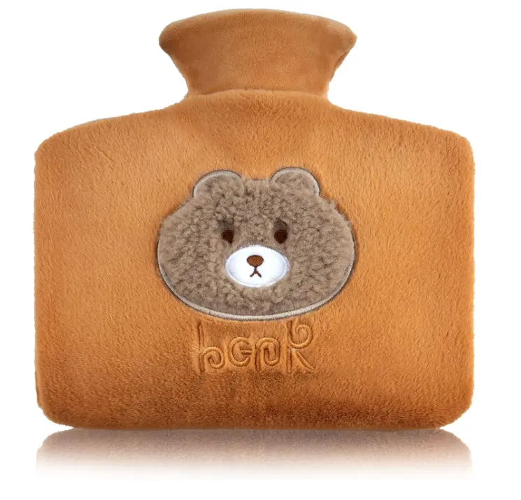 Bouillotte en PVC 2L avec couvercle en ours confortable, sac à eau chaude en caoutchouc naturel pour lit de couchage, chauffe-mains pour pieds