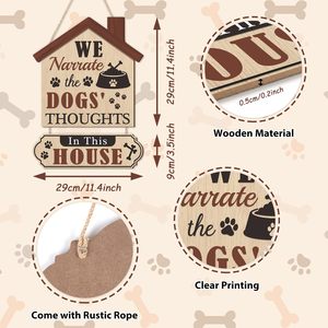 Panneau de porte amusant pour chien : « Dans cette maison, nous racontons les pensées des chiens », Décoration murale rustique pour porte d'entrée - Product Image 2