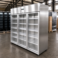 Congélateur vertical à trois portes vitrées, refroidissement par air, congélation rapide, étagères réglables, 1500L, boulangerie