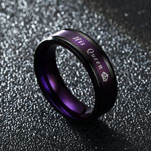 Joyería mínima, anillos románticos en forma de O de 8mm y 6mm para pareja, anillos lisos de acero inoxidable con letras King Queen y corona - Product Image 2