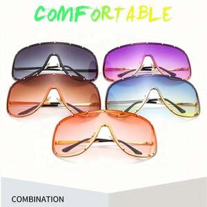 Lunettes de soleil de luxe à logo personnalisé, dégradé, rivets, grande monture, pour femmes et hommes, protection UV400, surdimensionnées, en métal - Product Image 3