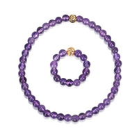 Nouveauté été : Bracelet extensible et bague en améthyste de 4 mm style resort pour femme avec perles en cuivre – Cadeau