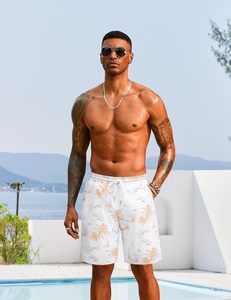 Shorts de plage hawaïens tropicaux pour hommes 100% polyester, taille élastique avec cordon de serrage, légers, décontractés, avec poches, UPF50+, séchage rapide - Product Image 4