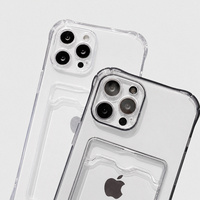Coque de téléphone transparente en TPU souple pour cartes T040 iPhone 11 12 13 14 15 16 17 18 Pro Max Plus 17 Air avec porte-cartes