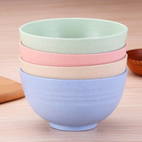Ensemble de 4 bols en paille de blé écologiques, biodégradables, couleur blé, pour soupe, riz, réutilisables, ensemble de bols ronds en paille de blé