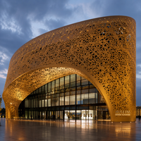 Panneau de façade perforé en aluminium architectural, revêtement mural métallique, revêtement PVDF, découpe laser, placage décoratif, système de mur-rideau