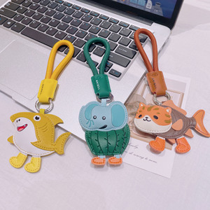 Portachiavi in Pelle di Alta Qualità Serie Shan Hai Jing con Gatto, Cactus ed Elefante, Idea Regalo per la Mia Figlia - Product Image 4