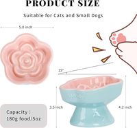 Bol en céramique surélevé pour l'alimentation lente, design floral, assiette en verre pour animaux, alimentation saine pour chats et petits chiens, utilisation pour aliments secs et humides