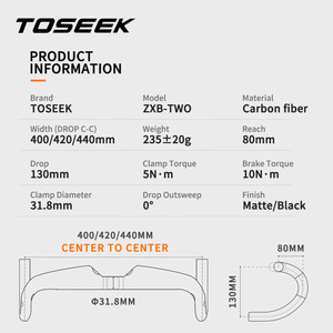 <span class=keywords><strong>TOSEEK</strong></span>-manillares de carbono para bicicleta de ZXB-TWO, pieza de <span class=keywords><strong>manillar</strong></span> de bicicleta de carretera de 31,8x400/420/440mm UD mate - Product Image 6