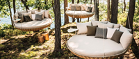 Chaise longue de jardin en rotin PE ronde pour l'extérieur, lit de soleil en osier pour la plage, lit de soleil pour spa, lit de jour tout temps avec auvent