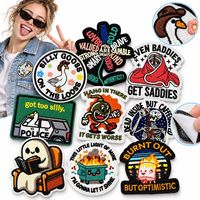 Patch brodé humoristique en gros : Meme sarcaste, squelette, oie, raton laveur – à thermocoller ou à coudre