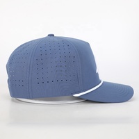 Gorra de Béisbol de 5 Paneles con Logotipo Bordado Personalizado al por Mayor, de Alta Calidad, con Certificación BSCI, Gorras de Poliéster Azul, con Orificios Cortados con Láser, a la Moda