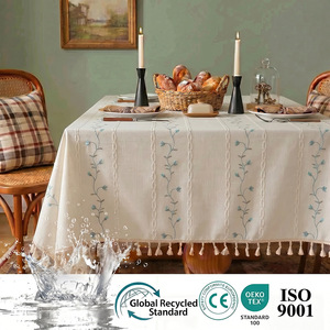 <span class=keywords><strong>Tovaglia</strong></span> Moderna in Cotone e <span class=keywords><strong>Lino</strong></span>, Bianca con Fiori Ricamati e Strisce, Impermeabile e Antimacchia, per Casa e Matrimoni - Product Image 1