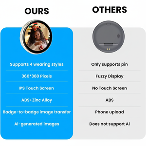 Badge électronique personnalisable avec écran tactile IPS de 1,8 pouces, affichage numérique, broche en alliage de soie avec diaporama photo et vidéo inclus - Product Image 1