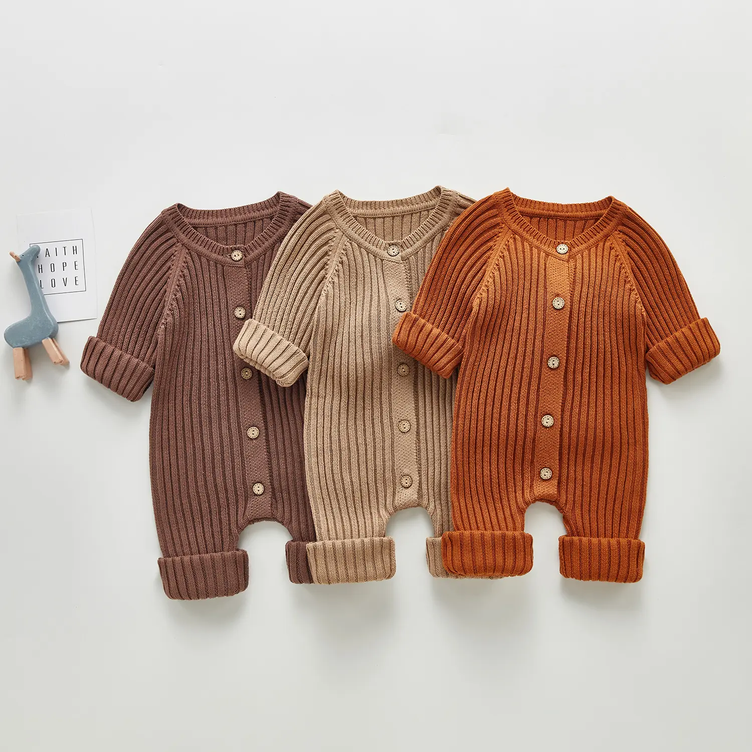 Couleur unie tricot bébé barboteuses printemps et automne à manches longues épais enfants sortant combinaisons bébé garçons filles vêtements