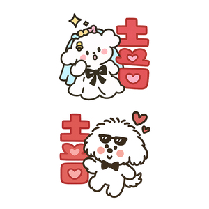 <span class=keywords><strong>Tatuaggi</strong></span> temporanei colorati adesivi adorabili cagnolino si sposano doppia felicità simpatico cartone animato tatuaggio impermeabile per la gamba del braccio del viso - Product Image 6
