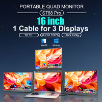 Monitor Portátil Cuádruple de 16 Pulgadas y 1200P, con un Solo Cable, Pantalla IPS Dual para Laptop, Uso Empresarial, Extensor de Pantalla para Juegos, Tipo-C
