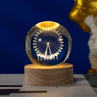 Lampe boule de cristal 3D moderne en gros avec base en bois LED Veilleuse lumineuse nuage pour la décoration de la maison et du bureau