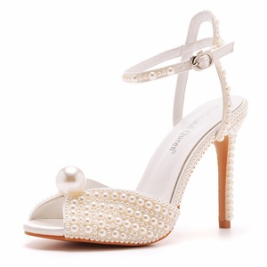 Style européen américain 10cm blanc perle Peep-Toe sandales à talons hauts pour femmes pour banquets et mariages chaussures de <span class=keywords><strong>mariée</strong></span> - Product Image 4