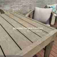 Ensemble table et chaises de salle à manger d'extérieur Hangkai en teck et rotin avec tissu imperméable pour hôtel, terrasse, cour et jardin résidentiel