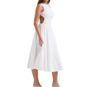 Vestido Midi Plisado de Algodón para Mujer, Diseño Personalizado, Color Blanco, Sin Mangas, Espalda Descubierta, Corte en A, Vestido de Verano para Mujer - Product Image 2