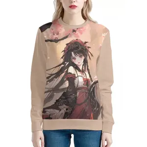Женский свитер с круглым вырезом, мультяшный стиль, японская аниме-девушка, толстовка с капюшоном без цветов, Свободный Повседневный женский свитер