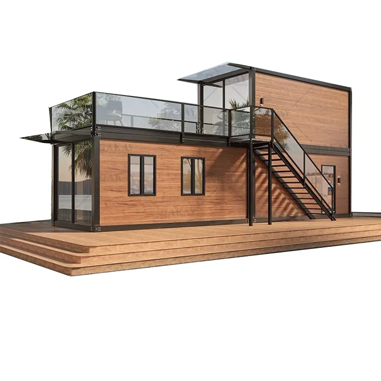 Lüks özelleştirilmiş kabin iki katlı Villa 40ft modüler prefabrik ayrılabilir konteyner ev evleri ile merdiven