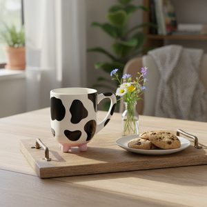 Custom Novelty White and Black Cow Cute Mug Hand Painted Design Cow Print Ceramic Mug with <strong>Udders</strong> Non-Skid <strong>Silicone</strong> Feet - Product Image 2