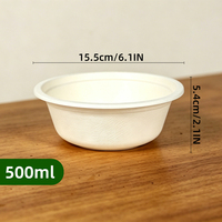 Bol jetable écologique en bagasse de canne à sucre 500 ml, compatible micro-ondes, vaisselle biodégradable pour nouilles, 50 pièces/paquet pour événements et repas