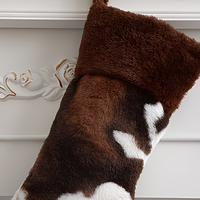 Chaussette de Noël en fausse fourrure à imprimé vache, sac cadeau suspendu en peluche, décoration de fête