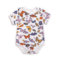 Vêtements pour bébés RTS, vente en gros directe d'usine, 190GSM, coton biologique, été, écologique, adorable, unisexe, barboteuse à manches courtes avec boutons
