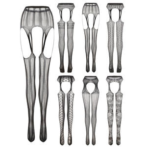 Nuove <span class=keywords><strong>calze</strong></span> sottili da donna in stile europeo americano sopra il ginocchio collant a rete larga a rete <span class=keywords><strong>con</strong></span> combinazione Jacquard giarrettiera cava - Product Image 1