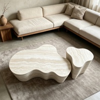Table basse Hillside en pierre à motifs, style moderne minimaliste Wabi-sabi, forme irrégulière, texture unique de pierre trouée, pour salon