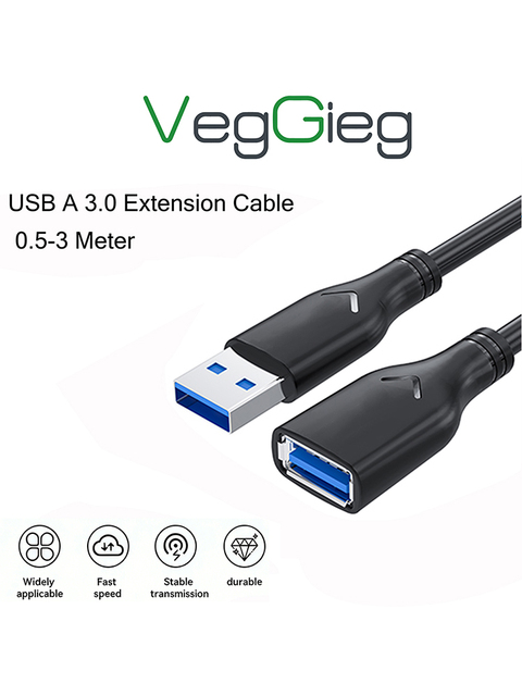 VegGieg USB3.0 a Male to a Female Extension Cable 5Gbps High Speed Data Transfer Durable PVC Wire Multiple Lengths 0.5M-3Ma