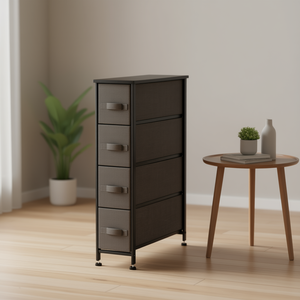 Commode étroite marron à 4 tiroirs en tissu, tour de rangement verticale à structure métallique, largeur 7,9 po, pour salon et petits espaces - Product Image 2