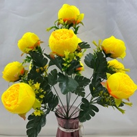 Buket Bunga Peony Buatan dari Sutra dengan Daun Hijau untuk Dekorasi Vas Rumah