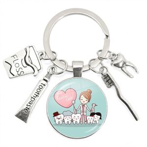 Wholesale Custom Promotional Gift Glass Dentist Keychain Toothbrush <b>Toothpaste</b> Teeth Dentist Alloy Metal Key Chains Accessories - Product Image 1